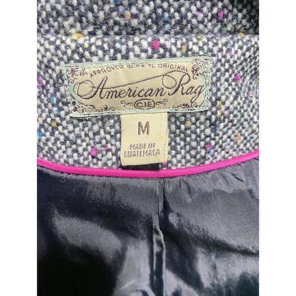 American Rag Coat Girls Size Medium Button Up Black Herringbone Lined Wool Blend - Picture 3 of 8